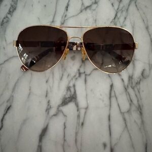 Tory Burch Gold Aviator Sunglasses with Dark Lenses
